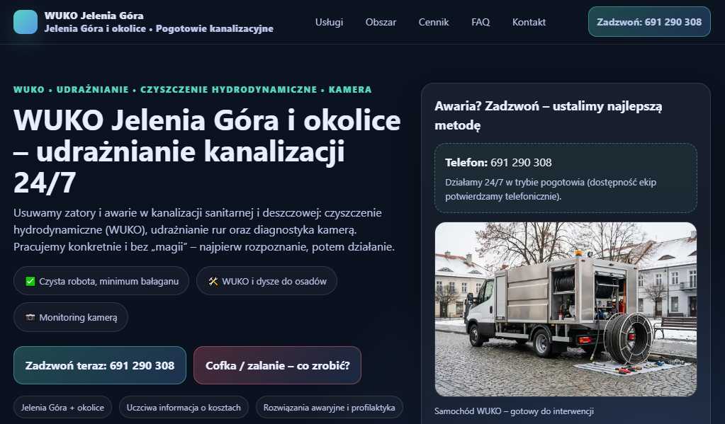 Czyszczenie hydrodynamiczne WUKO w Jeleniej Górze